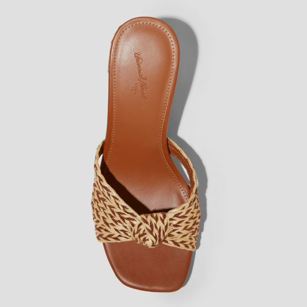 Women's Aaliyah Raffia Strappy Knot Sandal Heels - Universal Thread -Cognac -new - Picture 3 of 7